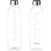 PHILIPS ADD907P2 Glass Bottles 2-Pack, 16.9oz, Compatible with ADD5930BK/37 Water Filter, Leakproof for Travel and Refrigeration, Not for Soda Machines