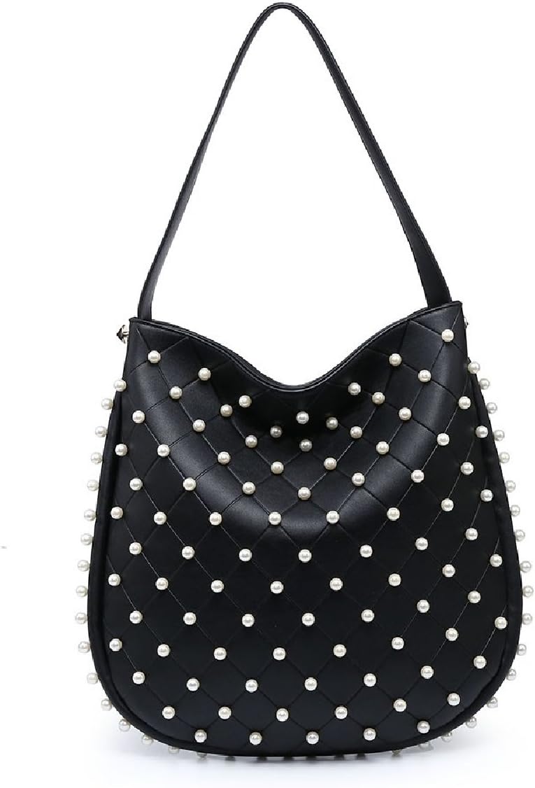 Ladies Designer Pearl Studded Bucket Shoulder Bag Women's Slouch Handbag Tote Handbag M7763