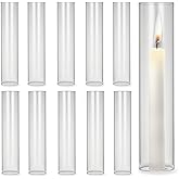Garvee 10 Pcs 2.5 in W x 12 in H Hurricane Candle Holder Sleeve, Open-Ended Glass Chimney Cover for Candlestick Holders, Bottomless Clear Cylinder Shade Tube for Wedding Party