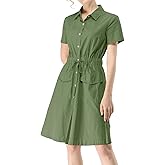 Allegra K Women's Safari Dresses Short Sleeve Cotton Button Down Collar Shirt Dress