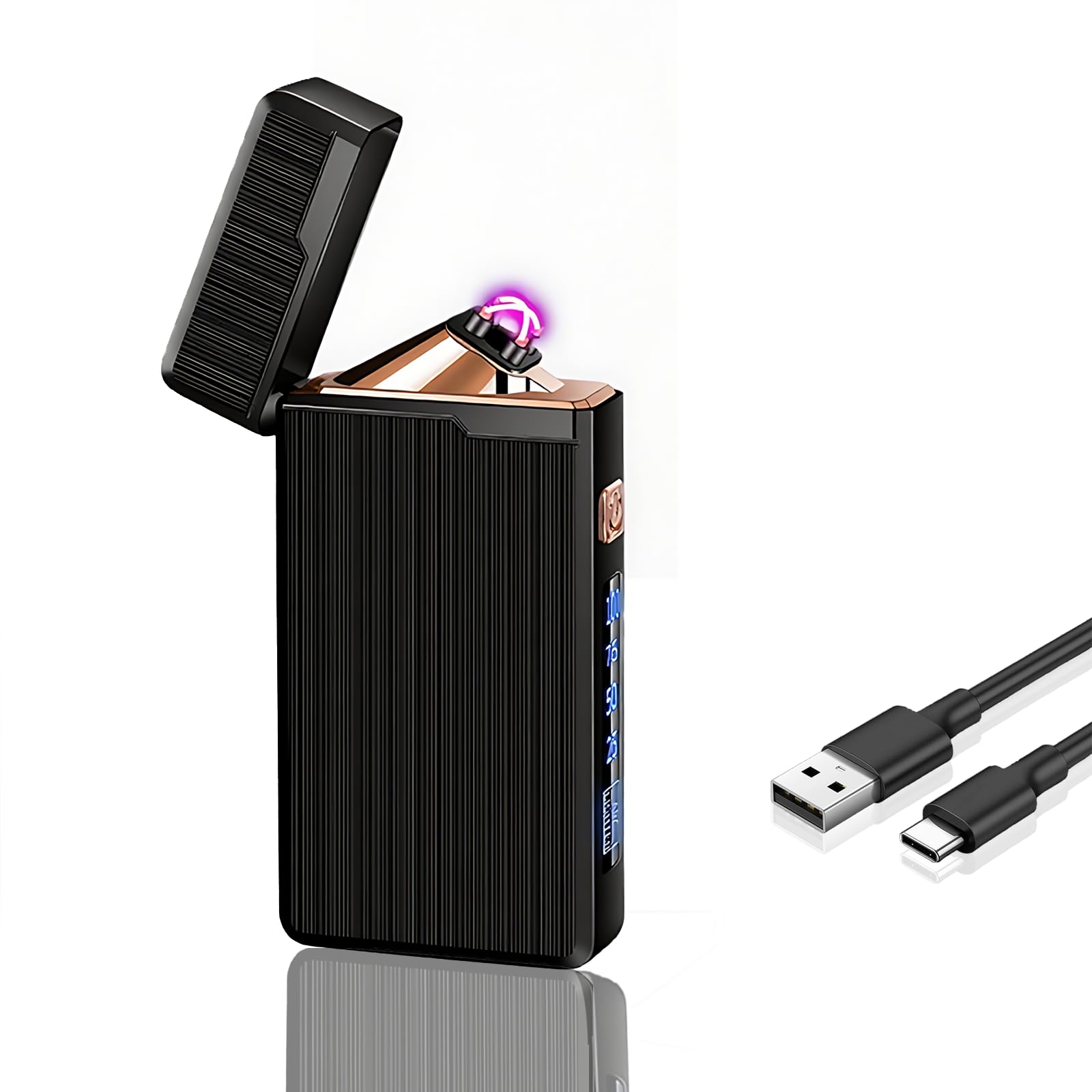 HundoPony Valentines Gifts for Him Men Husband Electric Lighter Rechargeable Lighter Type C Windproof Dual Arc Chritstmas Gifts for Father Dad Grandpa Camping Accessories Black