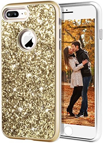 iPhone 7 Plus Case iPhone 8 Plus Case, DODOTECH Bling Case Shockproof Dual Layer Glitter Case [Hard PC Back + Soft TPU Inner]Protective Sparkly Cover iPhone 7 Plus/8 Plus for Girl Woman-Golden Sequins