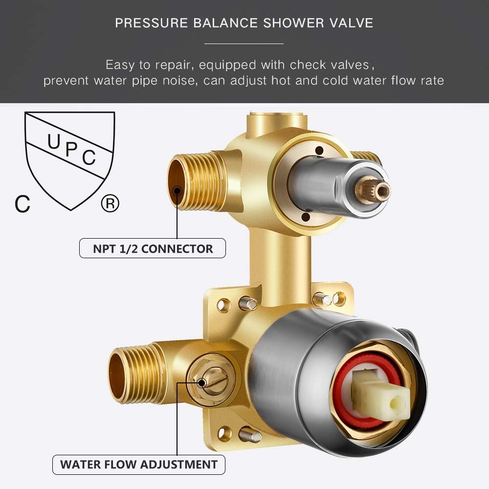 Shower System, Wall Mounted Shower Faucet Set for Bathroom with High Pressure 8" Rain Shower head and 3-Setting Handheld Shower Head, Brushed Nickel （Rough in Pressure Balance Valve Included) - - 
