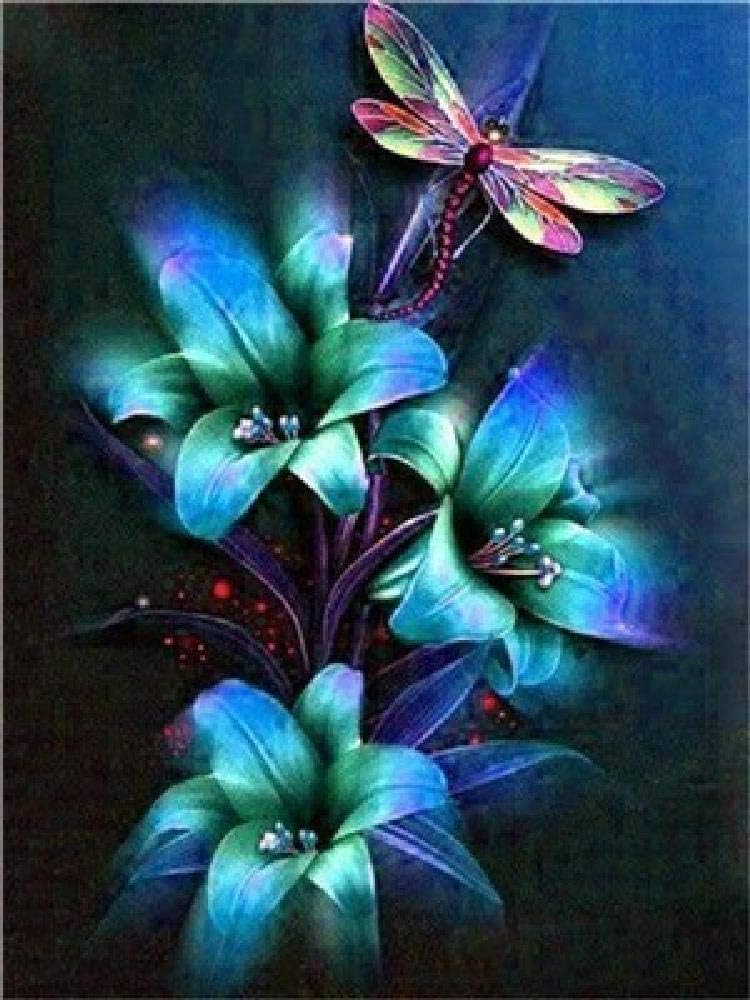 Puzzle 1000 Piece for Adult Blue Lily Flower and Dragonfly Best Gift for Children Or Friends