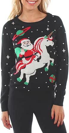 Women's Santa Unicorn Christmas Sweater - Ugly Christmas Sweater for Women at Amazon Womenâs 