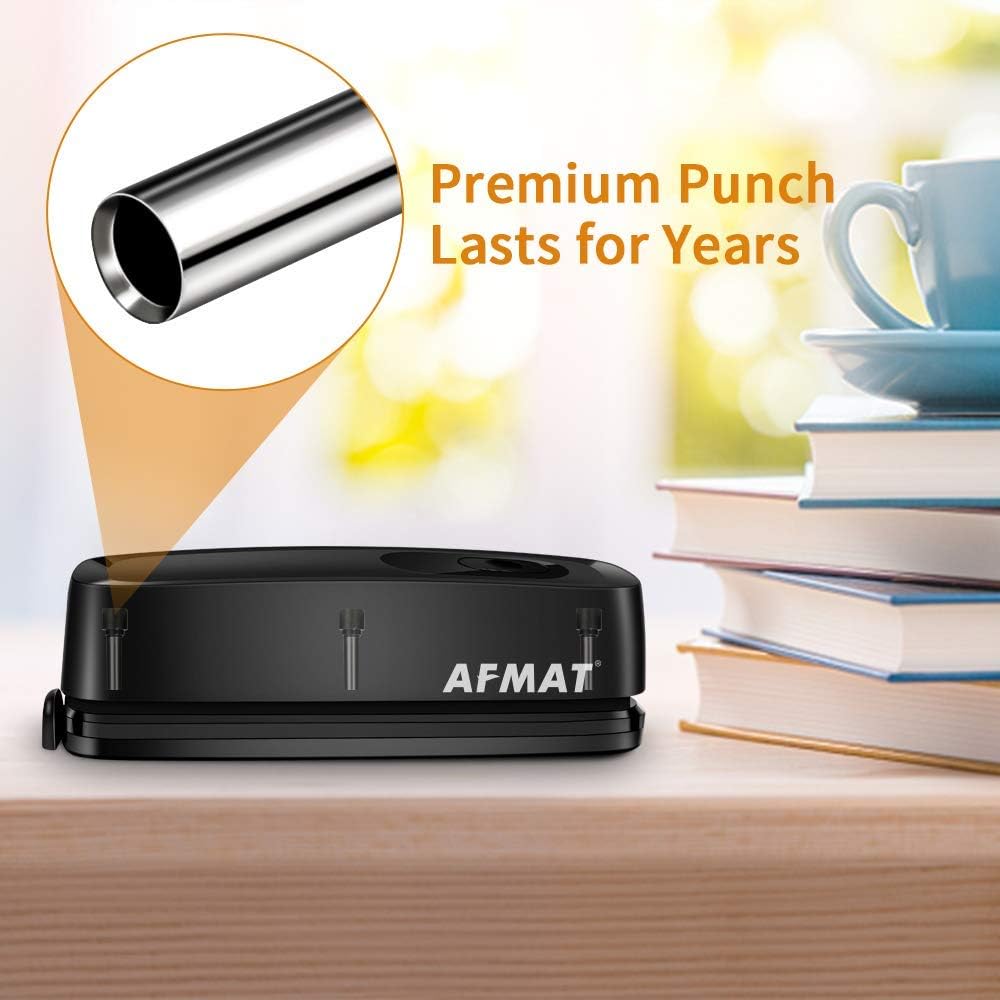 3 Hole Punch, AFMAT Electric Three Hole Punch Heavy Duty, 20-Sheet Punch Capacity, AC or Battery Operated Paper Puncher, Effortless Punching, Long Lasting Paper Punch for Office School Studio, Black : Office Products
