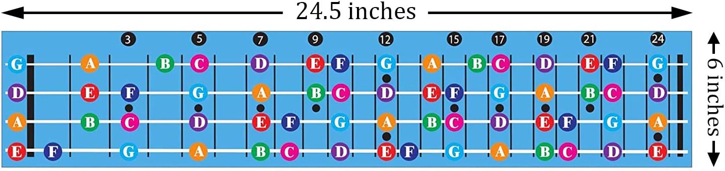 Bass Guitar Fretboard Note Chart, Learn to Play Guitar and Music Theory, Suitable for all Levels, Blue, 24 Fret Bass - Image 3