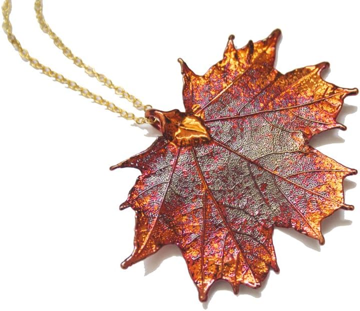 Arborvita Real Leaf Necklace - Maple Leaf in Iridescent Copper.