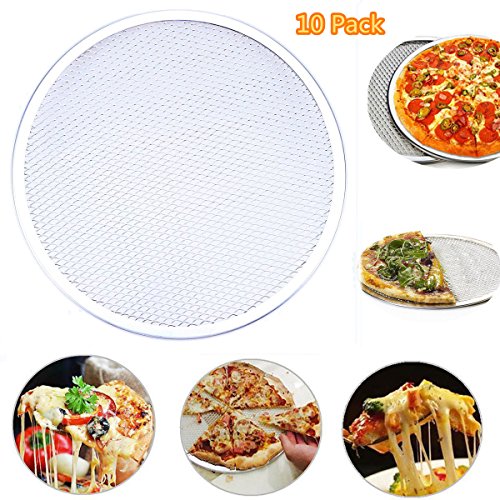 Click Here to See More Images WHOSEE 10-Pack 14-Inch Seamless Aluminum Pizza Screen Baking Tray Metal Net Bakeware Kitchen Tool