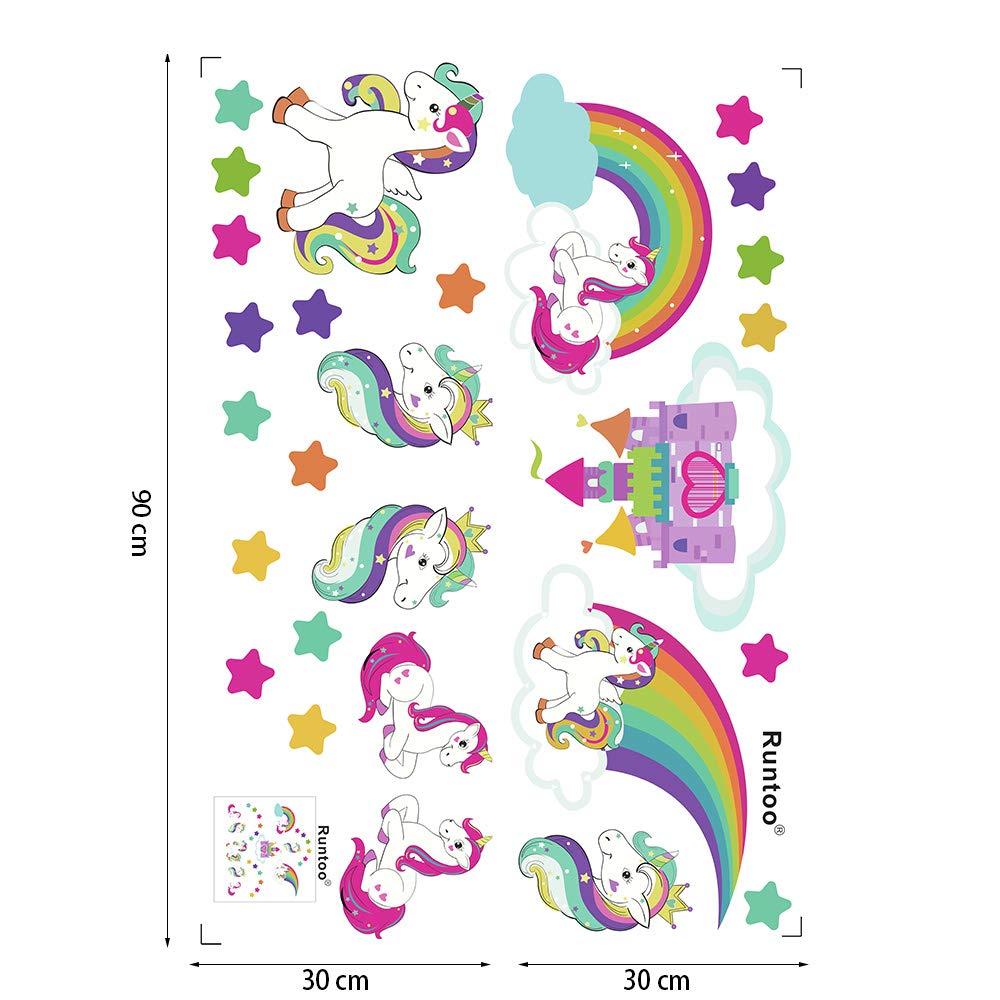 Runtoo Unicorn Wall Sticker Rainbow Princess Castle Wall Decal Art