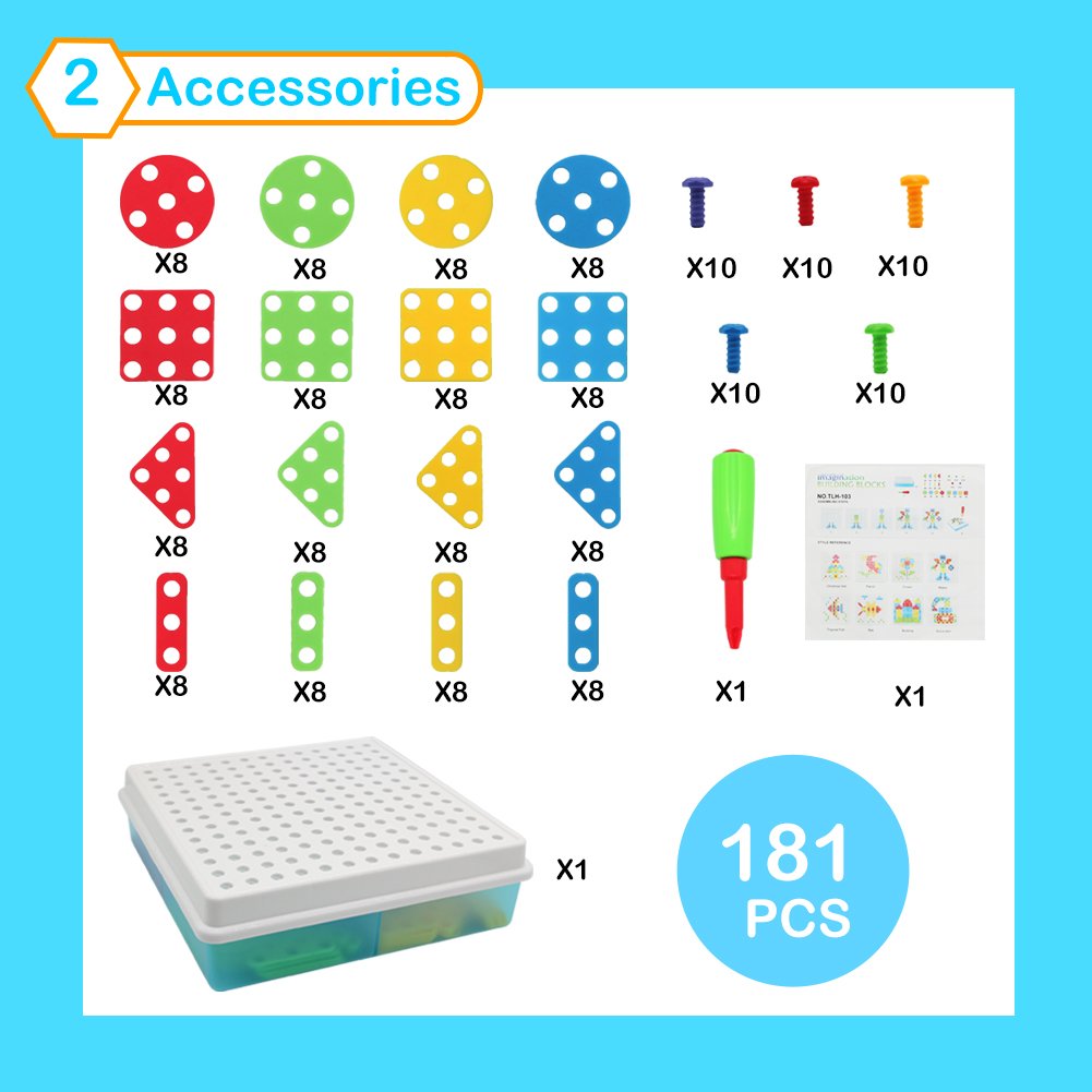 Nuheby Mosaico puzzle Pegboard per bambini giochi di costruzione blocchi DIY set gioco con dadi Tools Montessori Learning giocattoli regali per bambini di 3 anno di età giocattoli