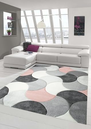 Tapis Design Et Moderne à Poil Court Motif De Gouttes Rose Gris Beige Größe 80x150 Cm
