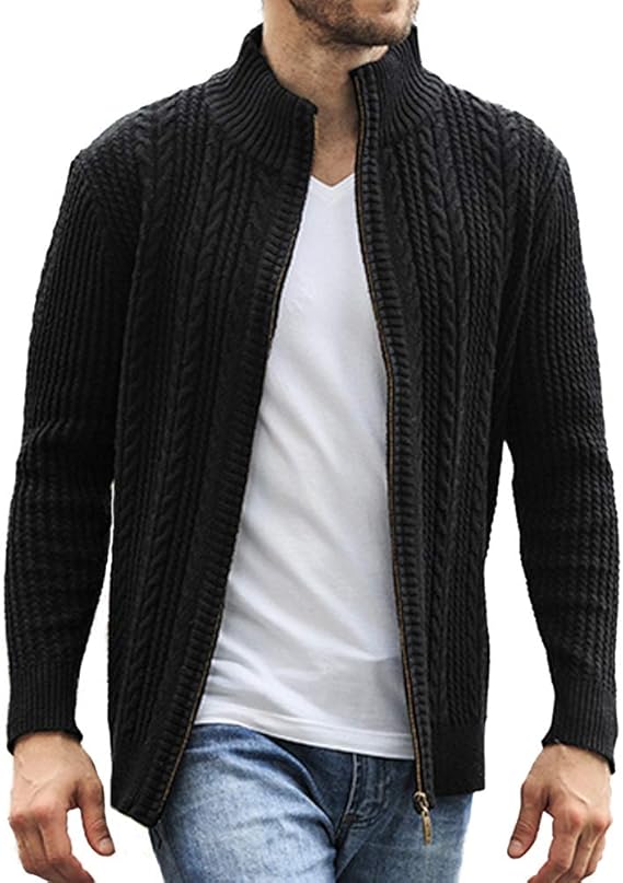 Amazon Gakia メンズ ニット カーディガン セーター ジャケット 立襟 長袖 ミックス ケーブル編み ジップアップ スタンドネック カジュアル 羽織 厚手 無地 春秋冬 カーディガン 通販