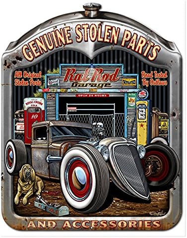 Genuine Stolen Parts Rat Rod Garage Art Gas Station Sign 14x18