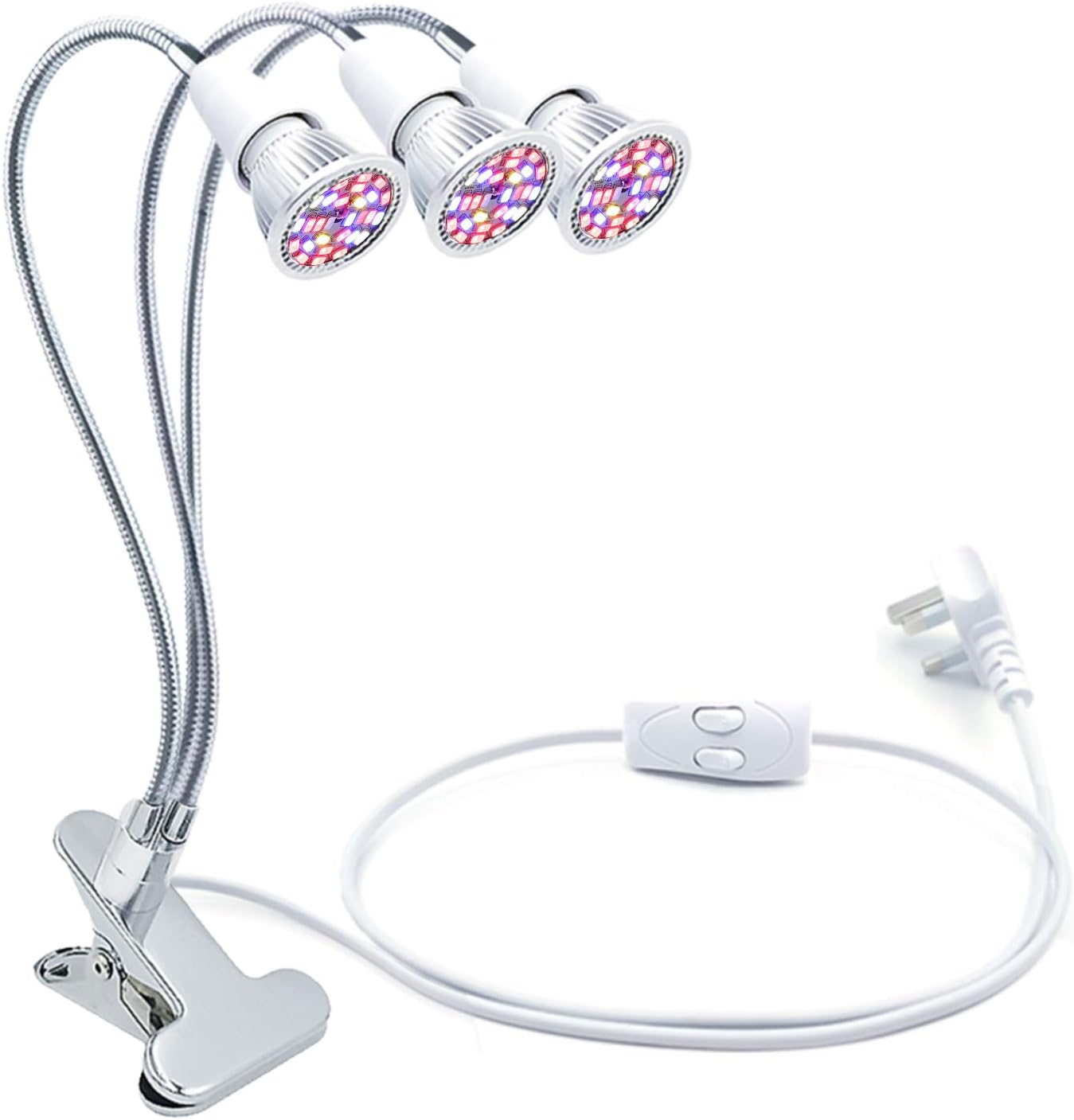 CREATE BRIGHT LED Plant Grow Light,28W Triple Heads Clip Desk Grow Lamp with 360 Degree Flexible Gooseneck and Double Switches for Indoor Greenhouse Hydroponics Garden Plants,Aquariums