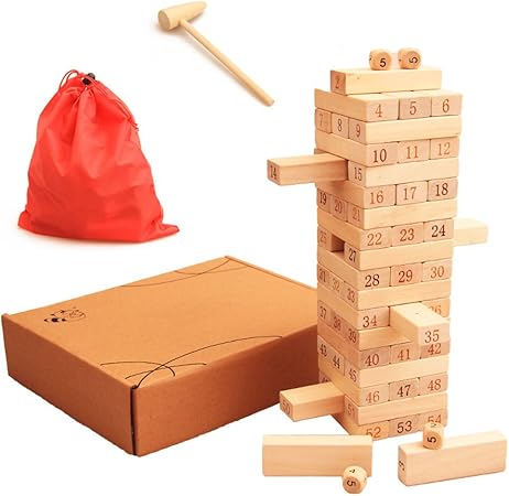 Amazon 積み木 崩し バランス パーティー テーブル ゲーム 積み 上げ 組み 立て ハラハラ ドキドキ 子供 から 大人 まで 遊べる お片づけ袋付き 原色 54個 お絵かき おもちゃ