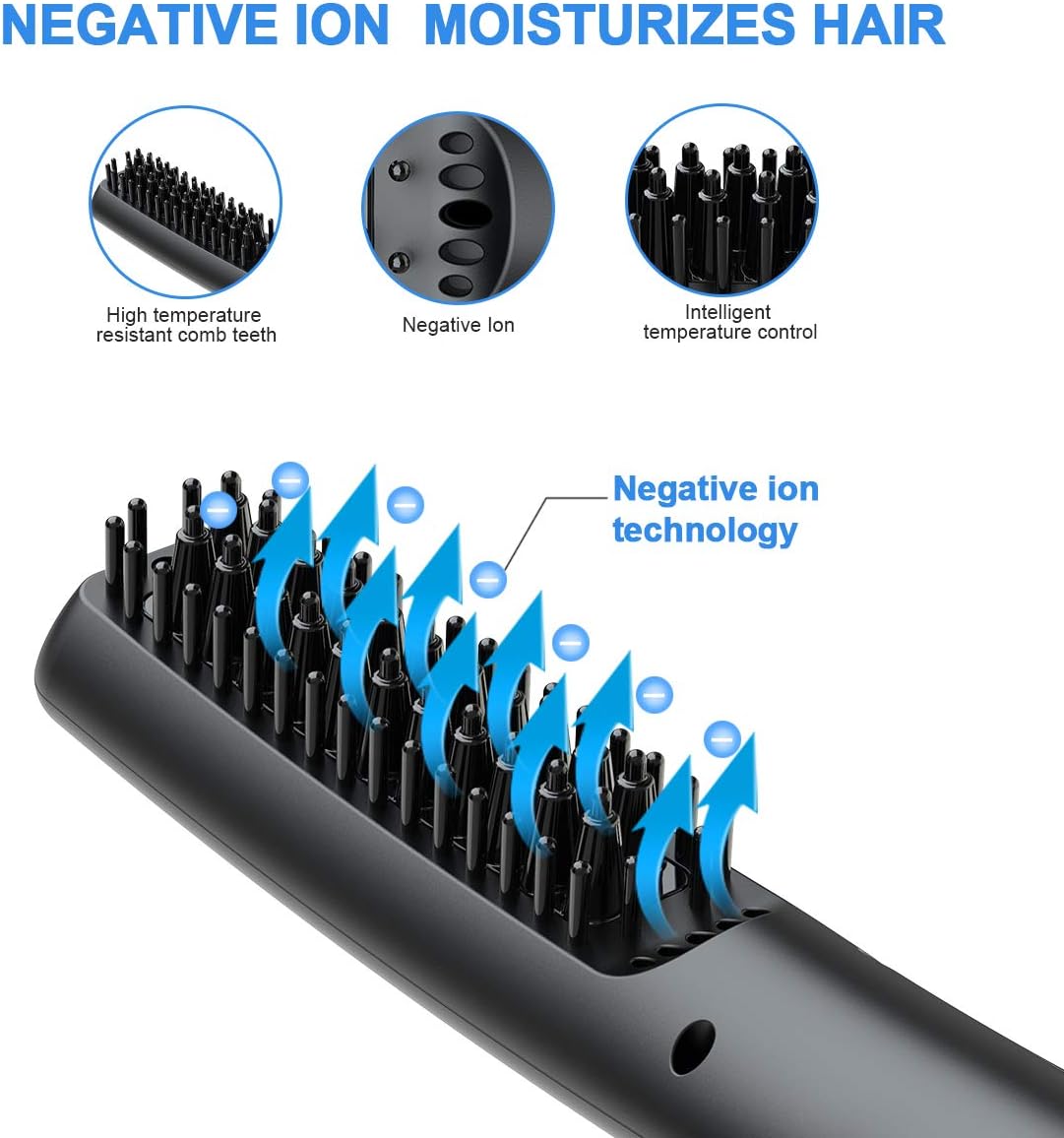 Lidasen Beard Straightener Combs for Men Multifunctional Ionic Hair Beard Straightener Brush Heated Beard Brush for Men Electric Hair Straightening Styler Tools for Home and Travel - Image 3