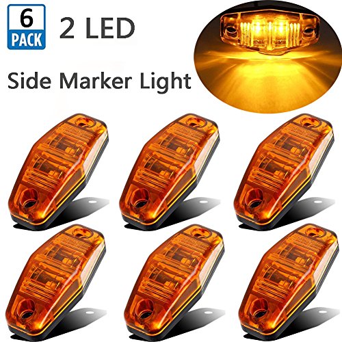 NEW SUN 6pc Amber Clearance LED Lights 2 Diode Side Fender Markers Surface Mount Design Truck Trailer Camper Lights Waterproof DOT Approved - Thumbnail 4