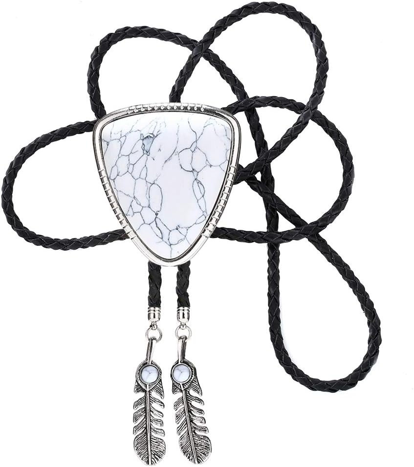 Nature Agate Triangle Shape Bolo Tie For Men Western Cowboy Celtic Black Stone Necktie
