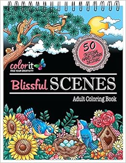 Spiral-Bound Anti-Stress Adult Coloring Book with 50 Scenery Coloring