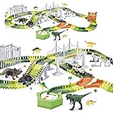 Finger Rock Dinosaur Toys Train Tracks Set Create a Road Race with 192 Pcs Flexible Tracks Playset Dinosaur Figures and Cool Dinosaur Car for Toddlers Kids Boys Girls Age 3 4 5 6 7 8 9