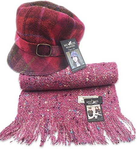 Mucros Flapper Hat (Red ad Pink) and Alpaca Scarf Set (Pink)