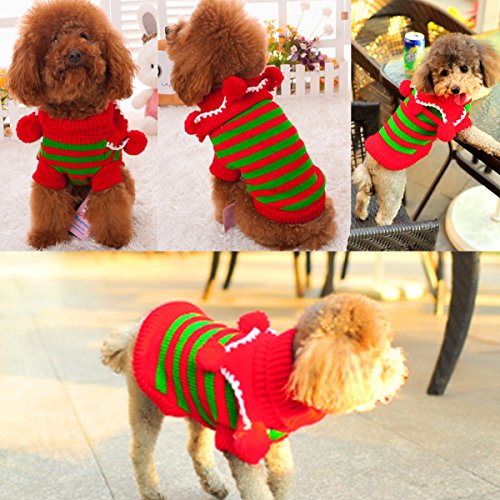 Wiz BBQT Christmas Dog Cat Pet Sweater Knitwear Outerwear with Collar and Balls for Cats & Dogs