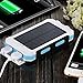 Solar Charger, Solar Power Bank 20000mAh Waterproof Portable External Battery USB Charger Built in LED light with Compass for iPad iPhone Android Cellphones (White & Blue)