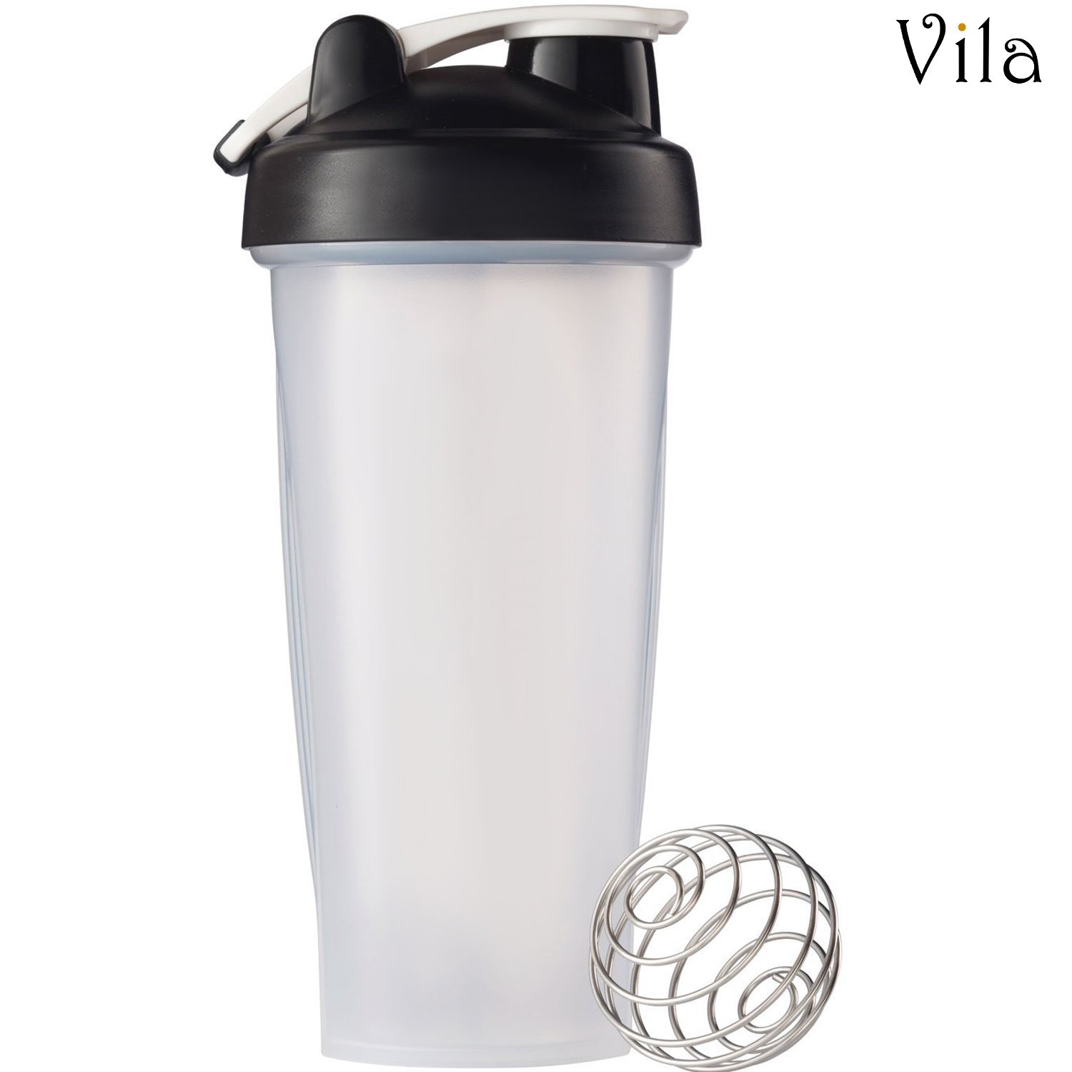 Vila Blender Bottle: Perfect for smoothies, protein blends and more: Stainless steel blender ball inside: Leak-proof, dishwasher safe and BPA-free: Embossed Ounce and Milliliter markings
