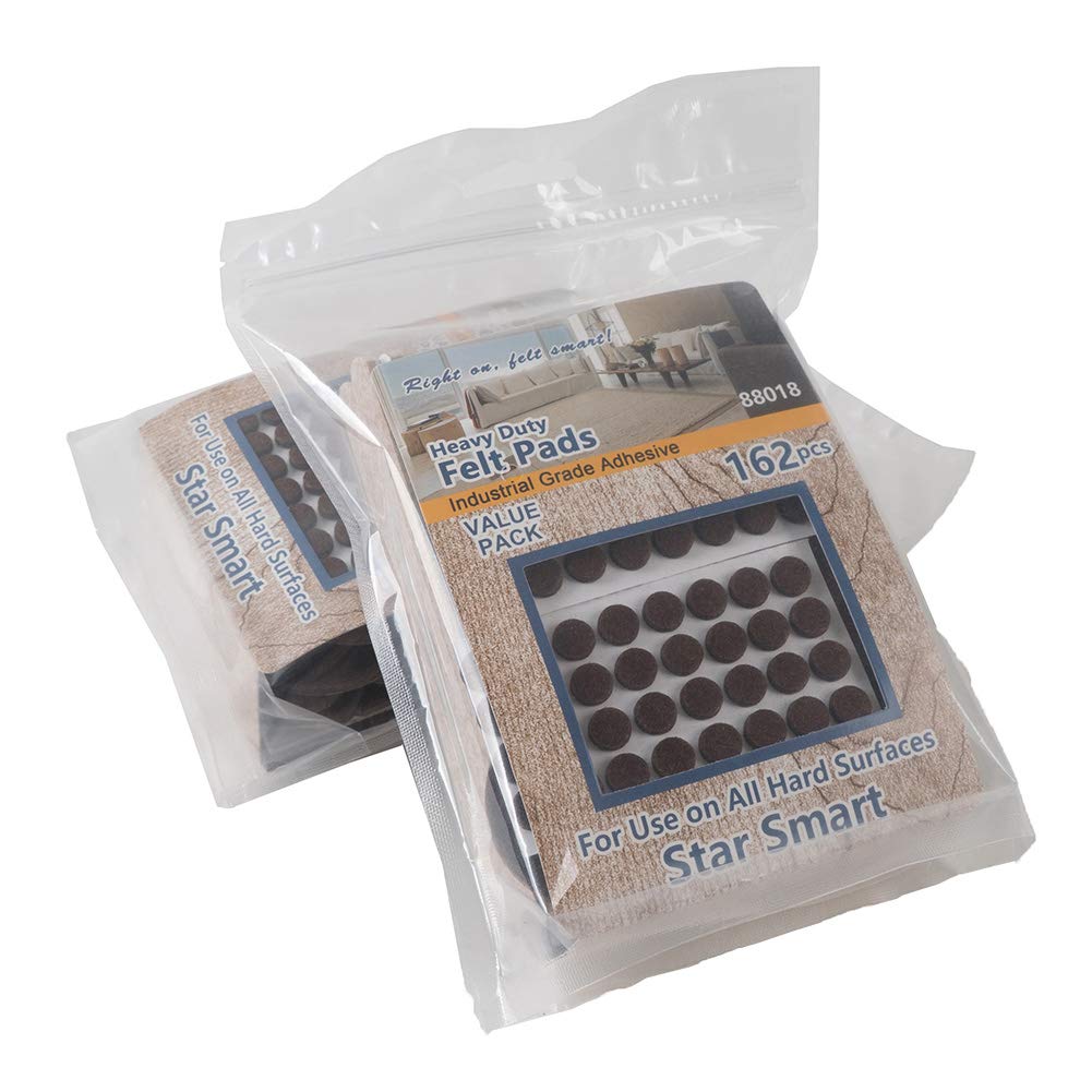 162-PC Value Pack Self-Stick Furniture Felt Pads for Hard Surfaces - Protect Your Hard Floors from Furniture Scratches All Sizes STAR SMART