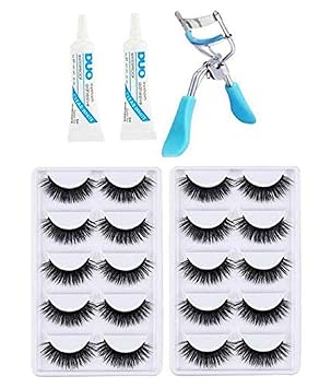 Miss Hot 10 Pair False Eyelash, 2 Eyelash Glue + 1 Eyelash Curler(Eye Combo)