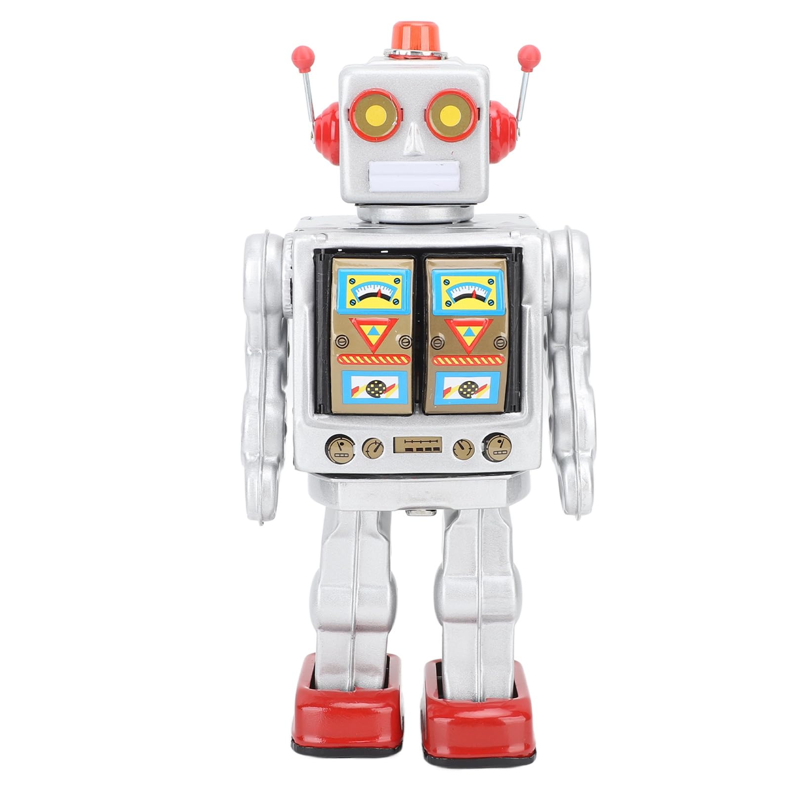 Photo 1 of Retro Tin Robot Toy, Walking & Rotating Gun Fire Sound Exquisite Manual Craft Material (Silver Color)