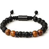LAXISCREED Tiger's Eye Bracelet for Men, Adjustable Beaded Bracelet - Natural Stone Good Luck & Protection Jewelry Gift for Him, Stylish Mens Gift for Dad, Husband