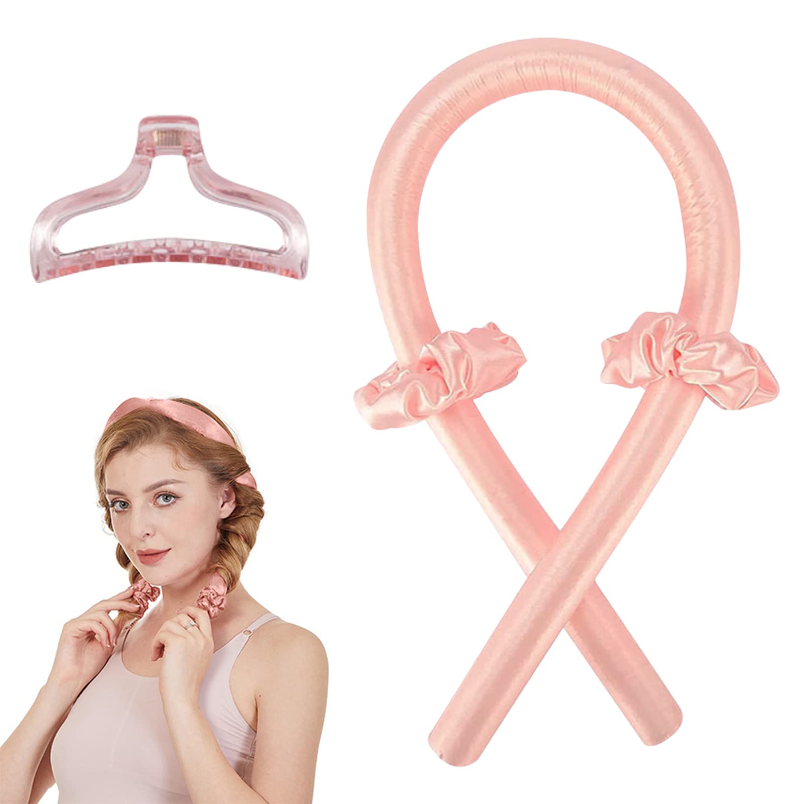 DULKET Heatless Curling Rod Headband High Resilience Sponge Heatless Hair Curler for Long Medium Hair, Curls Ribbon, with Hair Clip and Headloops