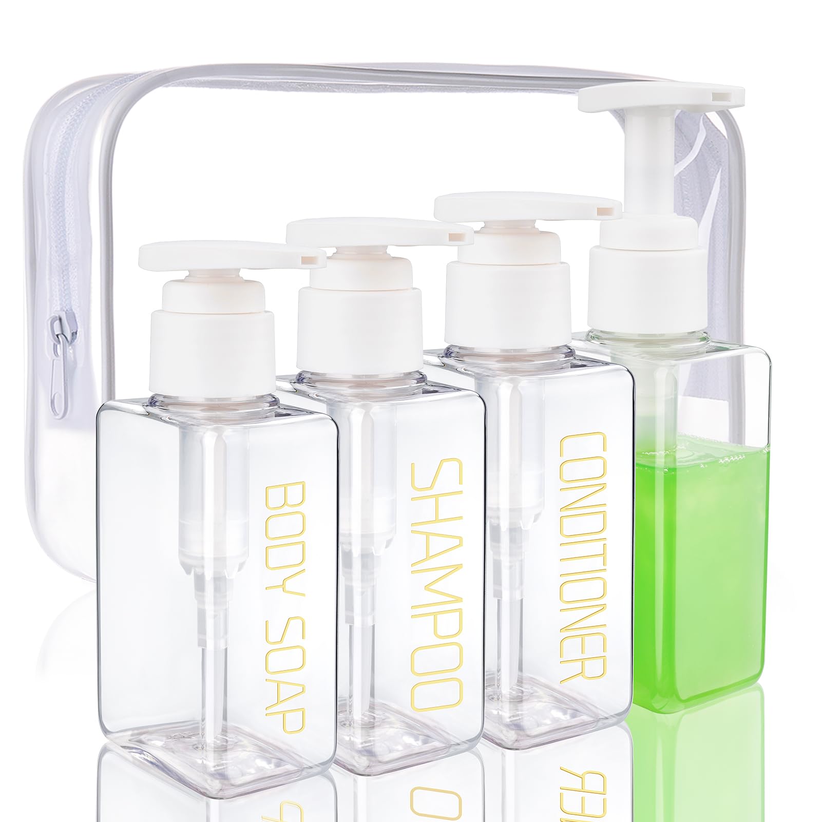 Photo 1 of Hethyo Travel Bottles: Essential Toiletries Pack - 4x 3.7oz/110ml Empty Plastic Pump Bottles for Travel Shampoo, Conditioner & More