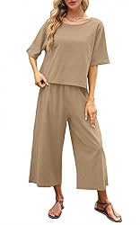 Nfsion Womens Summer 2 Piece Outfits Crewneck Half