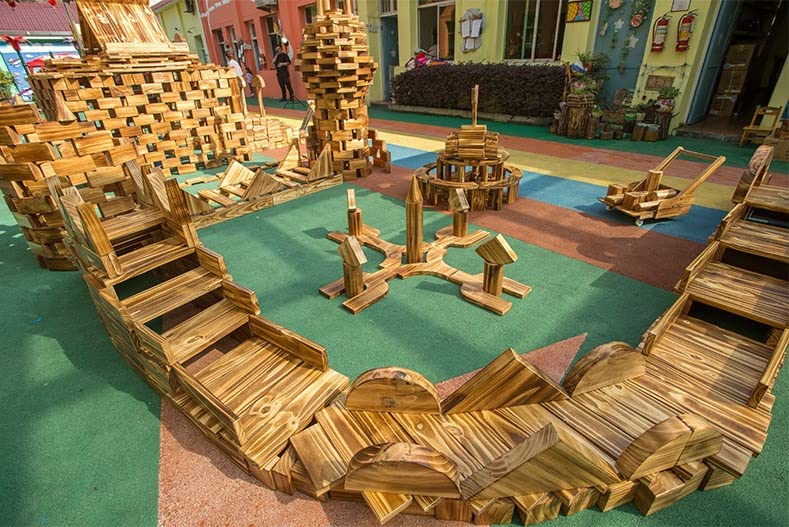 Photo 1 of 64 pcs Large Outdoor Carbonized Wooden Building Blocks Set for Kids Toddlers 3-12, Giant Carbonized Outside Wooden Blocks Playset for Kindergarten Yard, Jumbo Blocks (jumbo set 2#: 45 lbs (20.7 kg)