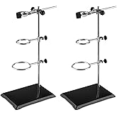 QWORK Chemistry Laboratory Stands Support Set, 2 Set Steel Lab Stand with Cast Iron Base, Rod 16" L with Burette Clamp and Fl