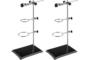 QWORK Chemistry Laboratory Stands Support Set, 2 Set Steel Lab Stand with Cast Iron Base, Rod 16" L with Burette Clamp and Fl