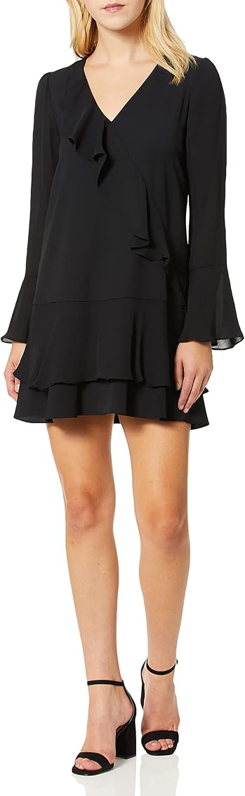 Long Sleeve v-Neck Ruffle Shift Dress 
