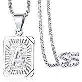 Trendsmax Initial Letter Pendant Necklace Mens Womens Capital Letter White Gold Plated A Z Stainless Steel Box Chain 22inch
