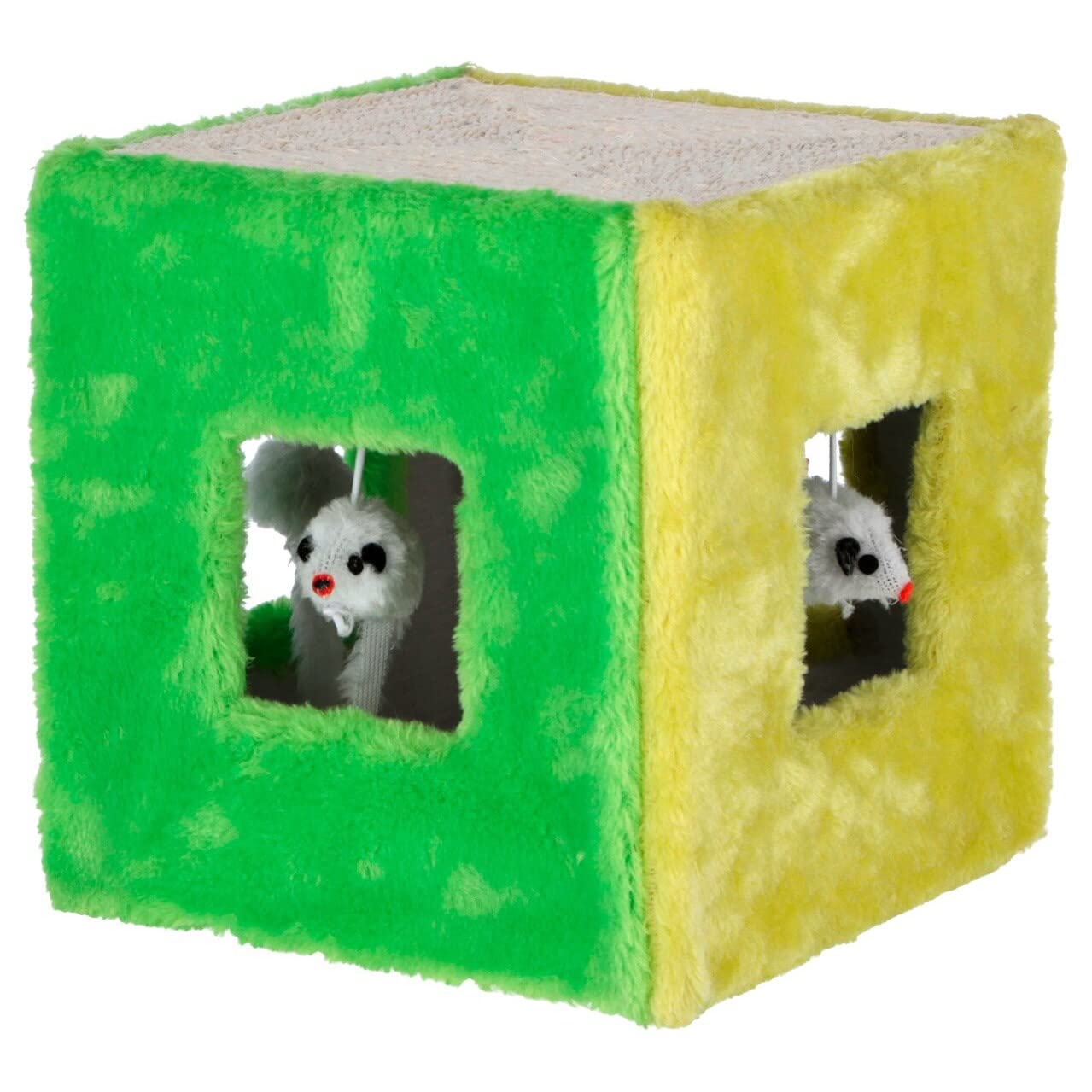 Kerbl Sisal Toy Cube, 20 x 20 x 20 cm, Green/Yellow