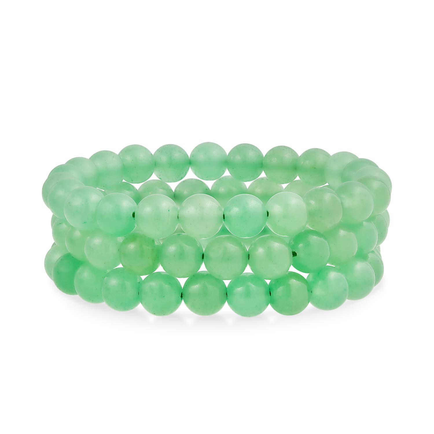 Bling Jewelry Set Of 3 Semi Precious Gemstone Green Aventurine Round Bead Ball 8MM Stacking Strand Stretch Bracelet For Women Men Teen