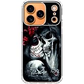 Qimulgociz Kiss Skull Phone Case for iPhone 17 Pro Max, Sugar Skull Girl Cool Skeleton Phone Cover, Trendy Cool TPU Case Cover