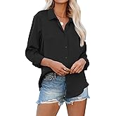 siliteelon Womens Button Down Shirts Solid Dress Shirts Long Sleeve Flowy Collared Work Office Business Blouses Chiffon Tops