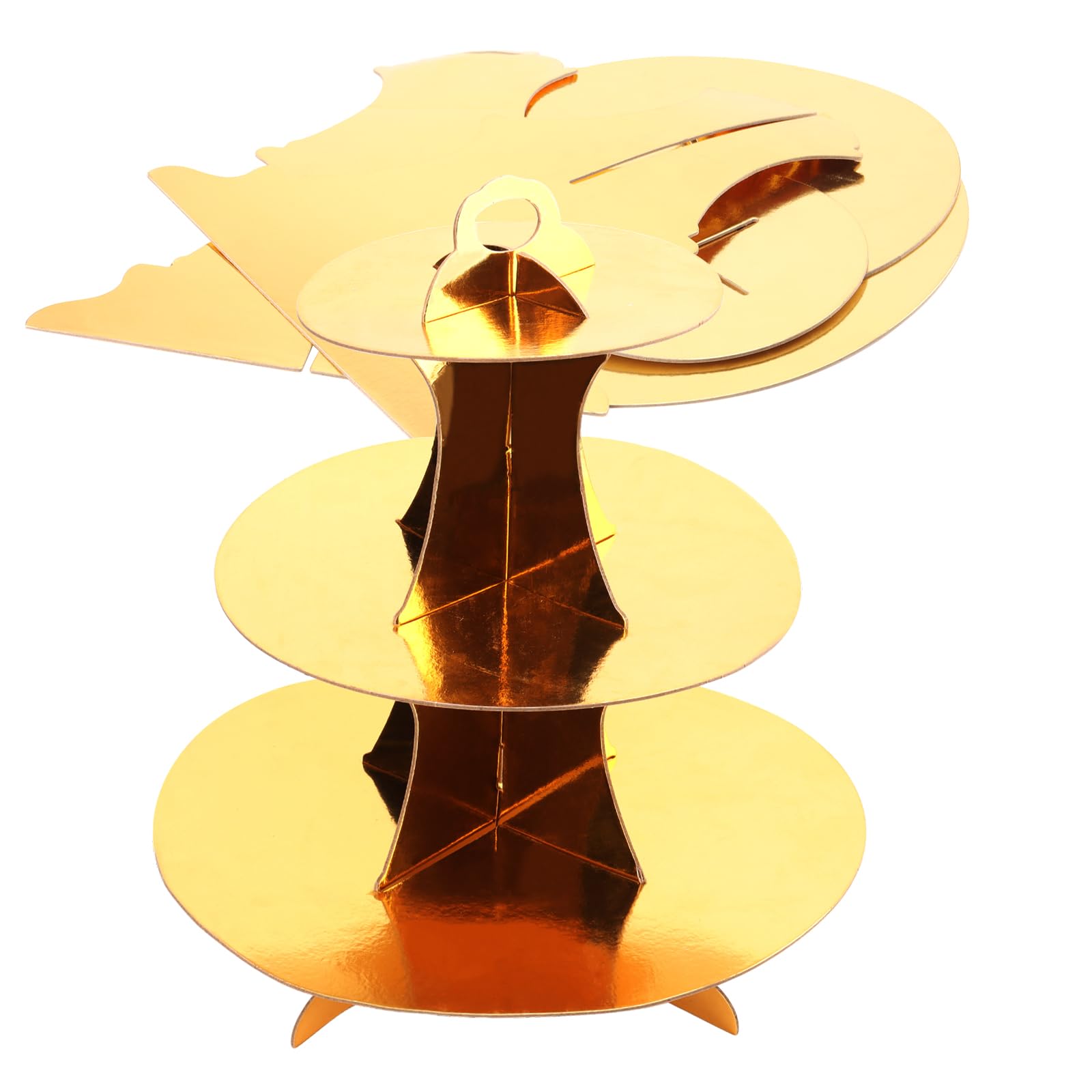 ZOENHOU 6 Packs Gold Cardboard Cupcake Stands, Round 3 Tier Cupcake Holder Stand Dessert Tower, Cupcake Display Tower Cupcake Serving Stand for Afternoon Tea, Birthdays, Party