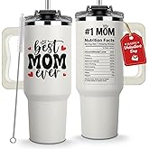 Valentine Gifts For Mom - Best Mom Ever Tumbler With Handle 40oz, Mommy Coffee Mug, Mama Tumblers, Momma Gift Ideas, Funny Birthday Present For Her, Cute Mother Day Gift Tumbler, Moms Cup