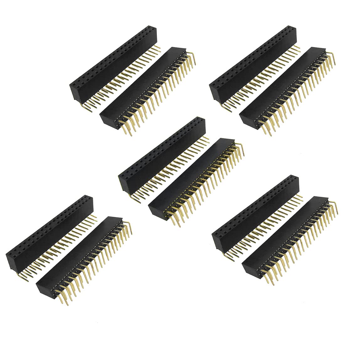 sourcing map 10 Pcs 2x20 Pin 2.54mm Pitch Dual Row Right Angle Female Headers