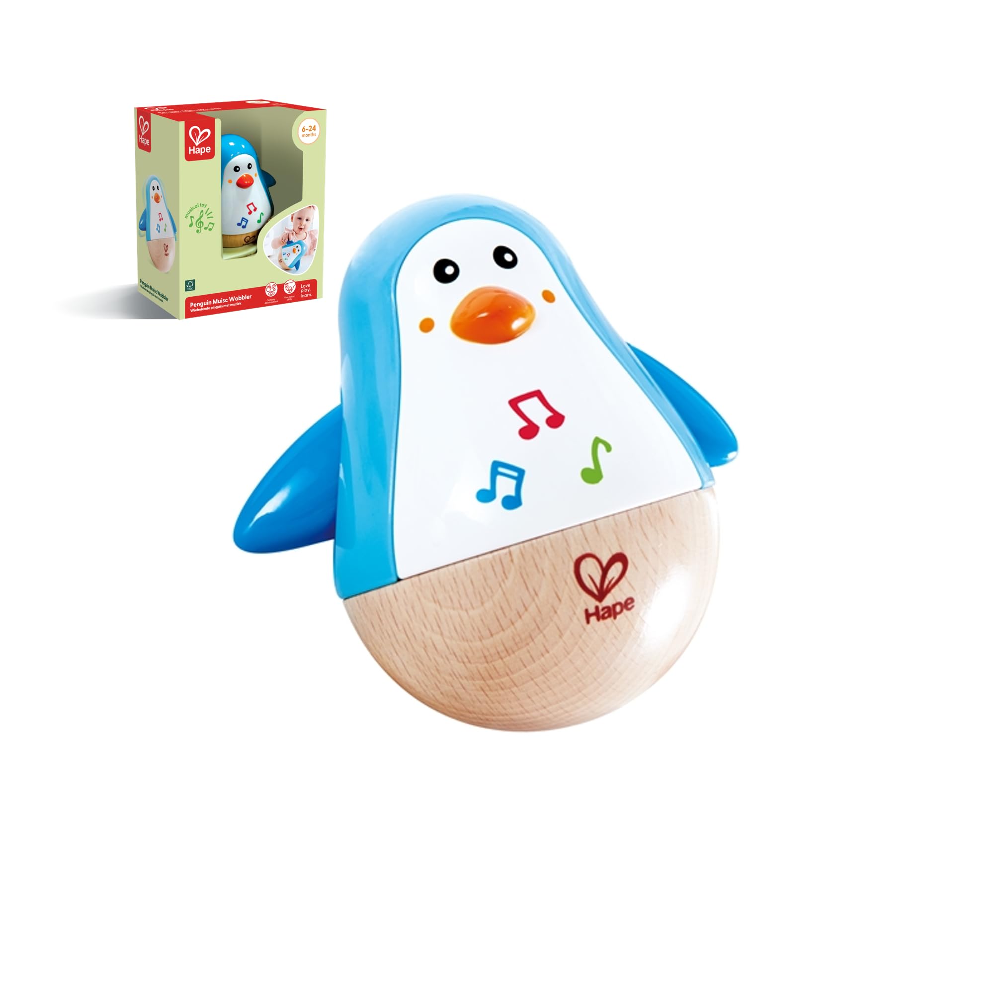 Hape Penguin Musical Wobbler | Colourful Wobbling Melody Penguin, Roly-Poly Toy for Kids 6 Months+