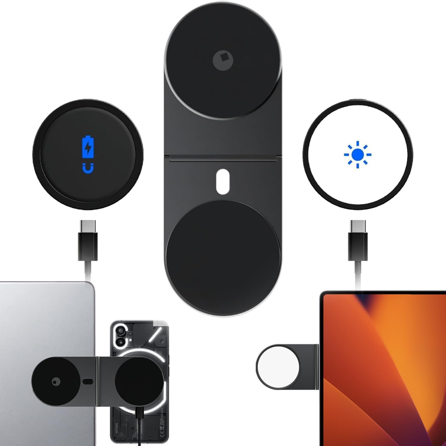 Rolling Square Edge Pro Full Kit - Magnetic Phone Holder, Universal Wireless Magnetic Phone Charger, 1000 Lumens Light, Mobile Phone Holder for Smartworking, Black